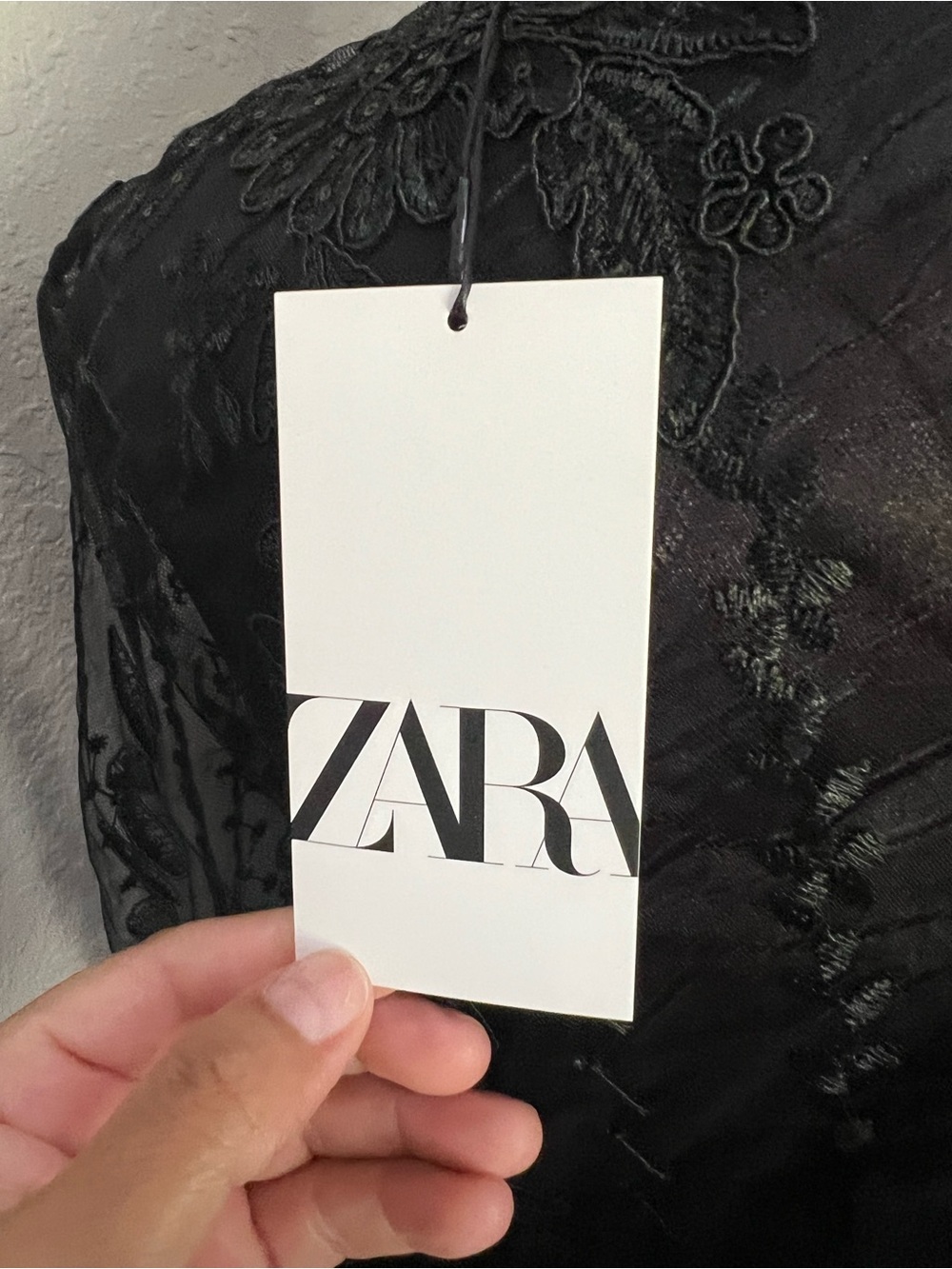 Zara Embroidered Semi-Sheer Tulle Dress Gothic Black Sz Xs NWT - Picture 6 of 14